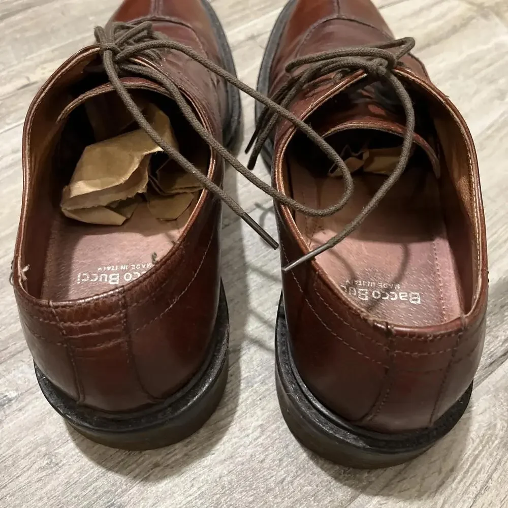 BACCO BUCCI MENS CHILI BROWN DRESS OXFORD SHOES SIZE 10.5 MADE IN ITALY *SCUFFS*